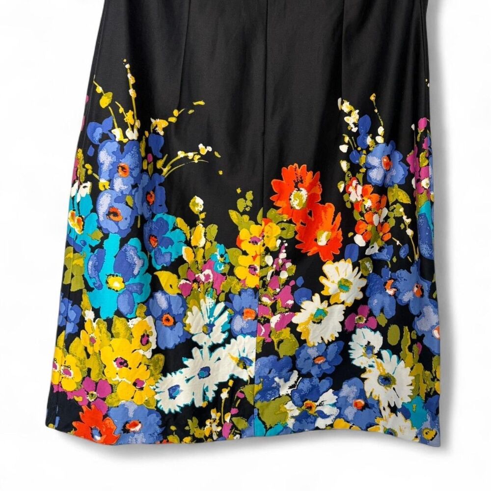 90s VTG Evan Picone Black Floral Cocktail Dress sz 10 Cotton Bold Garden Print - Picture 3 of 9